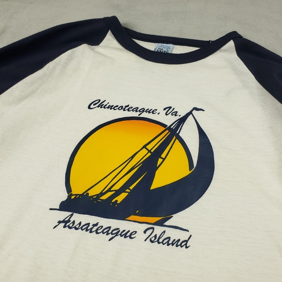 Vintage 70s Raglan T Shirt Size Large Chincoteague Virginia Graphic Tee Retro - Picture 5 of 12
